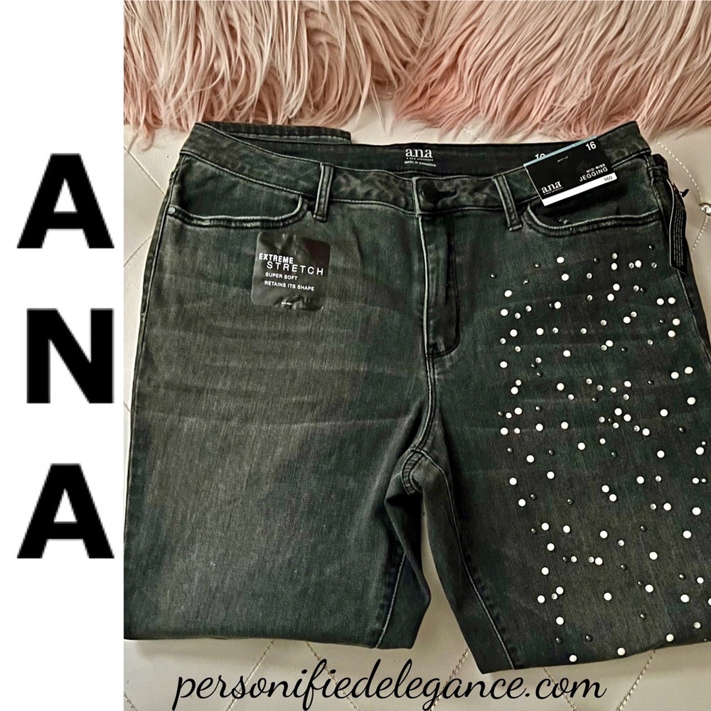 NEW a.n.a A New Approach Black Shadow Embellished Stretch Jeggings Size 16
